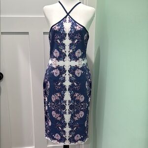 VENUS Blue Halter Sheath Midi Dress for Cocktail. NWOT